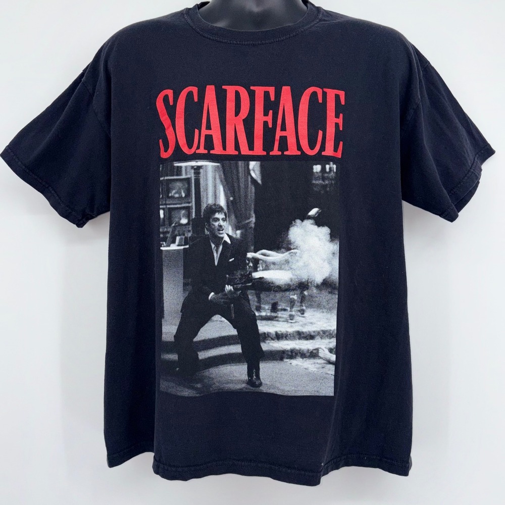 Scarface Graphic T-Shirt Mens Lg Black Tony Montana Movie Promo Al Pacino Tee